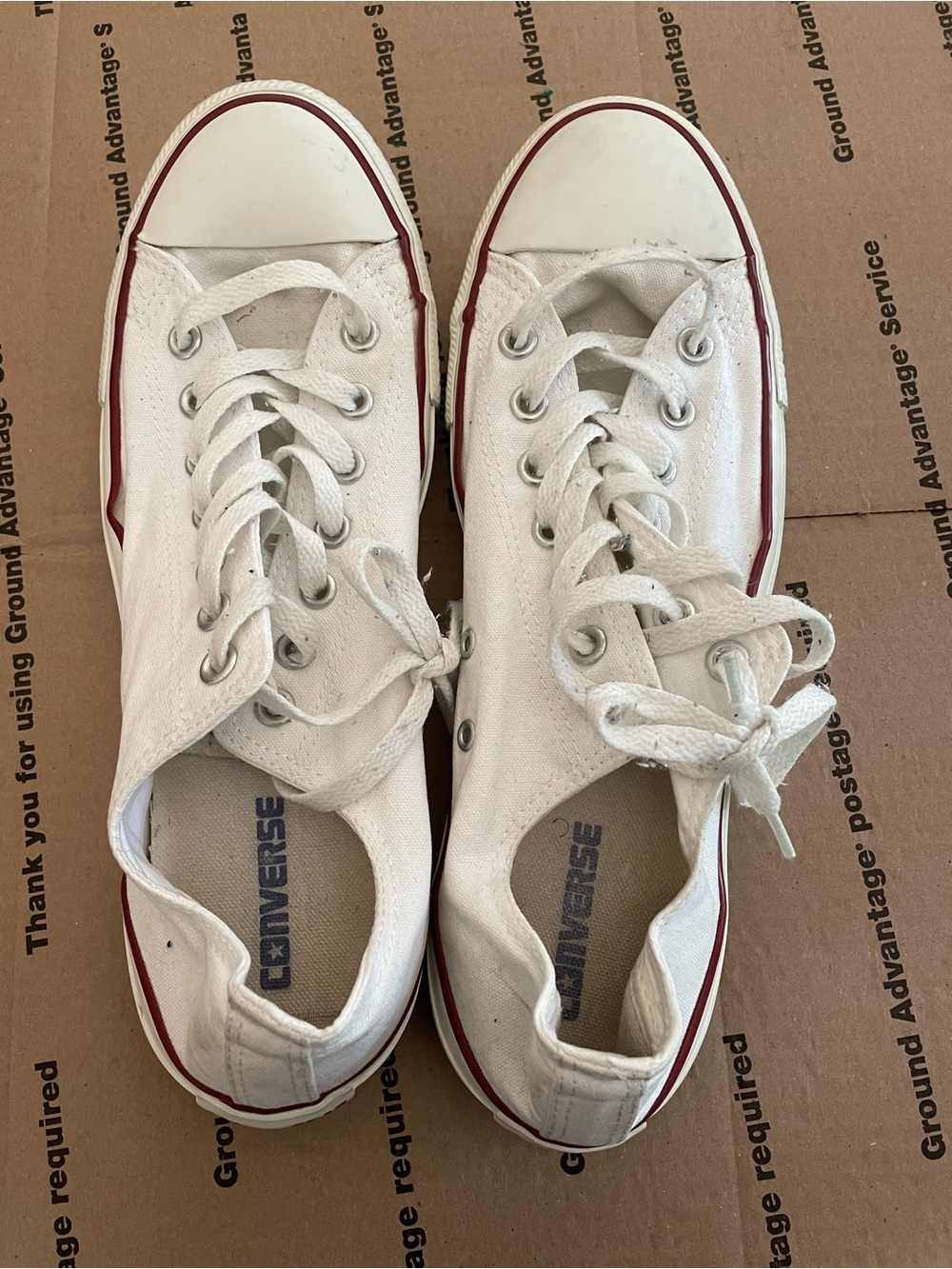 Converse White Canvas Low-Top Sneakers with Red Stripe